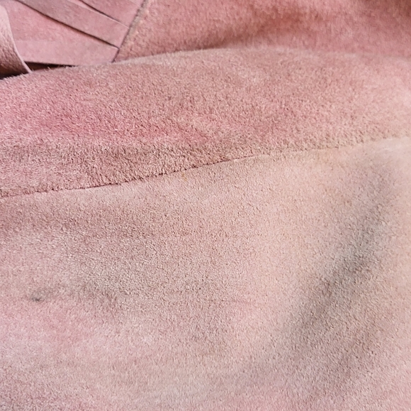 Pioneer Wear vtg 80s pink suede fringed western shirt size 8 - Picture 6 of 10